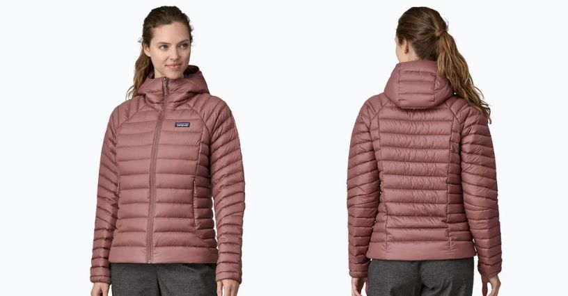 Kobieta w kurtce puchowej damskiej Patagonia Down Sweater Hoody