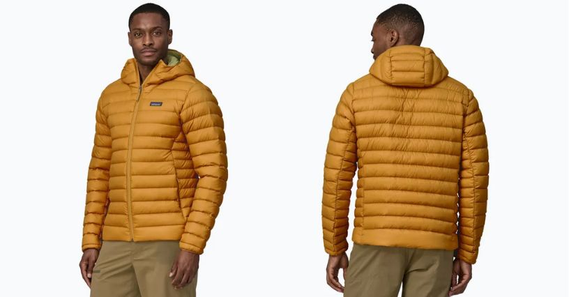 Mężczyzna w kurtce puchowej Patagonia Down Sweater Hoody
