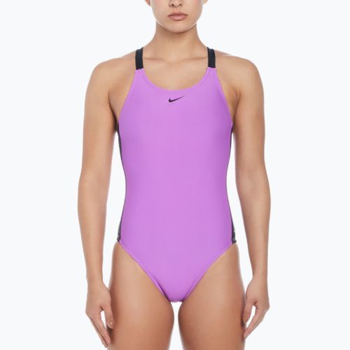 Strój pływacki jednoczęściowy damski Nike Logo Tape Fastback fuchsia dream