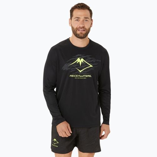 Longsleeve do biegania męski ASICS Fujitrail Logo black/graphic grey/safety yellow