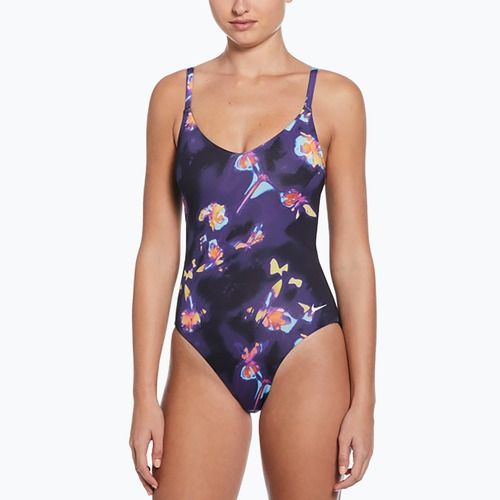 Strój pływacki jednoczęściowy damski Nike Floral Blur V-Neck black