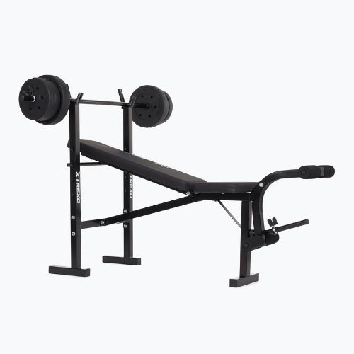 Ławka treningowa XTREXO BenchFit Lite ze stojakiem i sztangą czarny