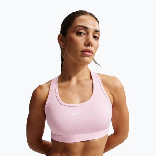Biustonosz treningowy Nike Swoosh Medium Support pink foam/stone mauve/white