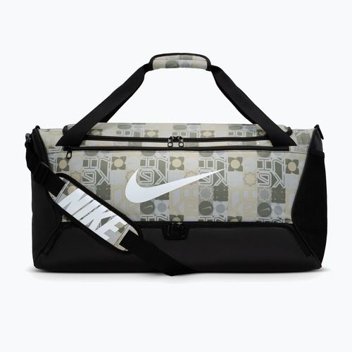 Torba treningowa Nike Brasilia 9.5 Aop 60 l off white/black/white