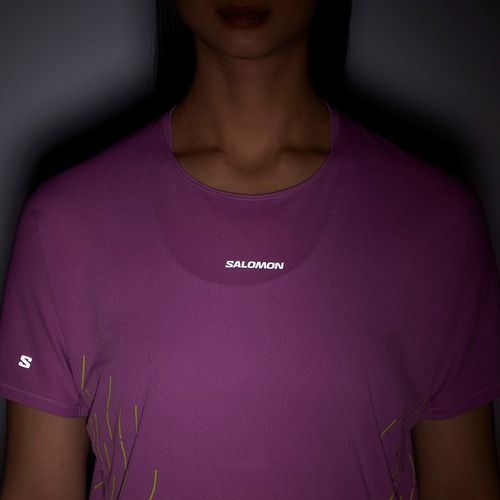 Koszulka do biegania damska Salomon Sense Aero SS Tee GFX iris orchid/acid lime