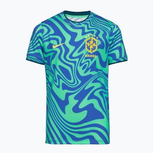 Koszulka piłkarska dziecięca Nike Brazil Pre-Match light menta/light photo blue/canary
