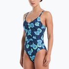 Strój pływacki jednoczęściowy damski Nike Poppy Print V-Neck midnight navy
