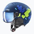 Kask narciarski dziecięcy UVEX Rocket Visor Jr blue puzzle matt/mirror blue/smoke 10