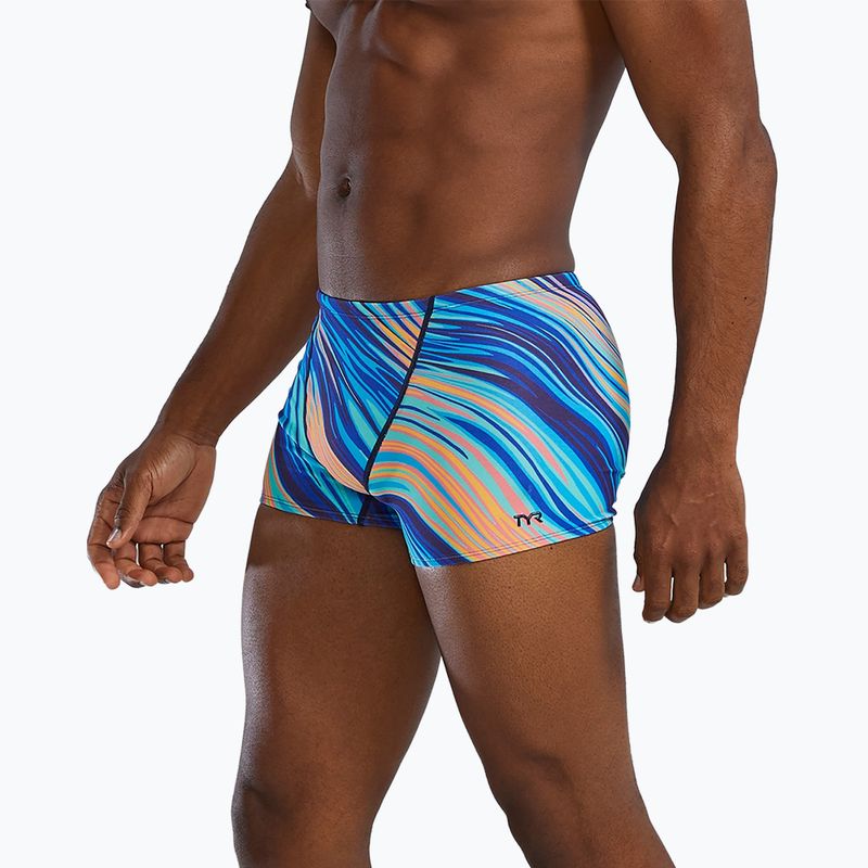 Bokserki pływackie męskie TYR Durafast Elite Riptidal Square Leg teal/orange 6