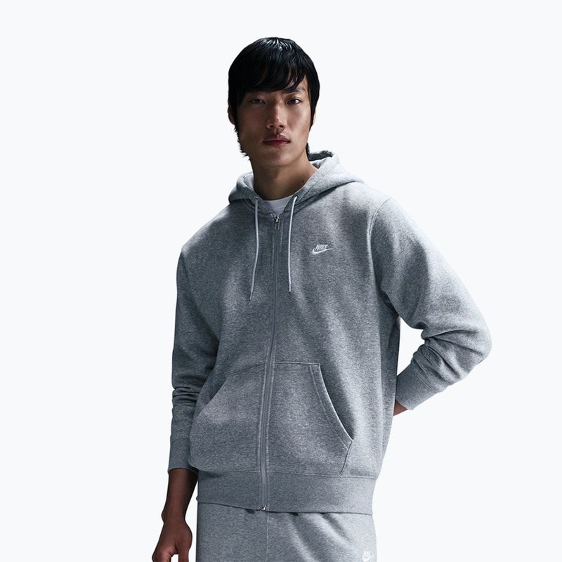 Bluza męska Nike Club Full Zip Hoodie dark grey heather/light smoke grey/white