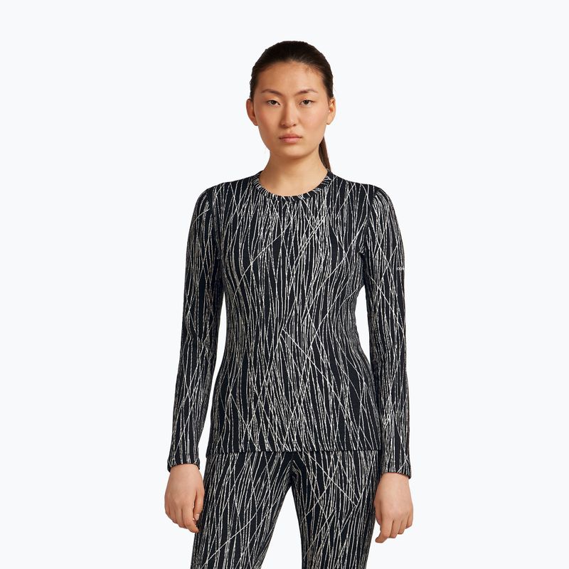 Longsleeve trekkingowy damski icebreaker Merino 260 Tech Vertex Crewe Delta Lines AOP black/snow/j