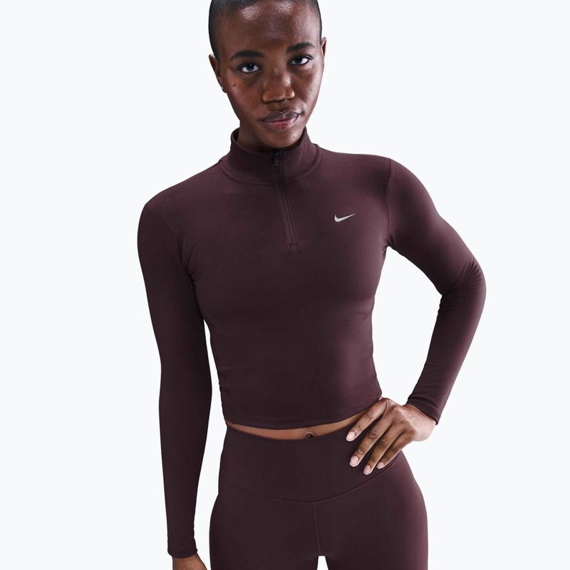 Longsleeve damski Nike One Fitted Dri-Fit 1/4 Zip Mid Layer burgundy crush/white