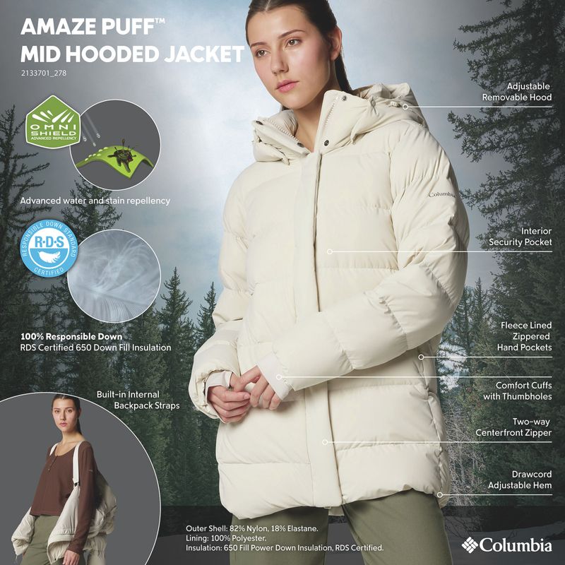 Kurtka puchowa damska Columbia Amaze Puff Mid Hooded dark stone 16