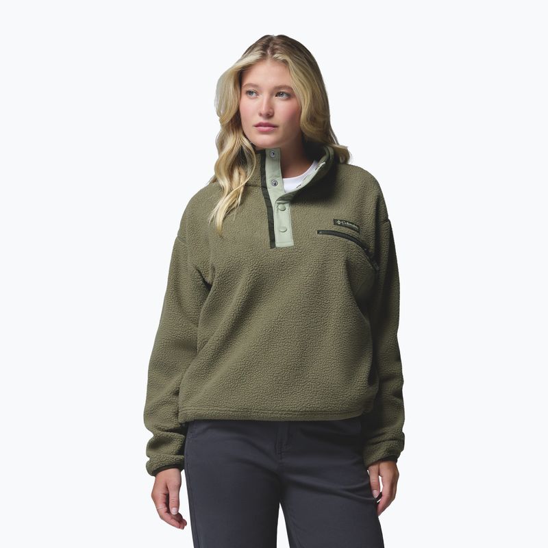 Bluza polarowa damska Columbia Helvetia II Cropped Half Snap Fleece stone green/safari