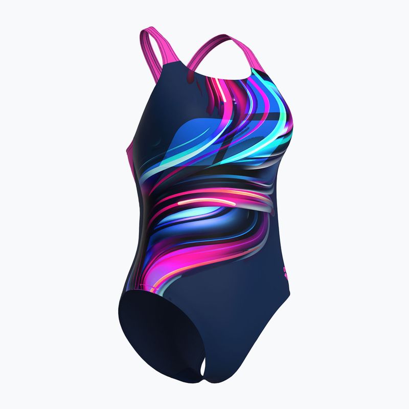 Strój pływacki jednoczęściowy damski arena Bloom Swim Pro Back Lb multi navy/navy/shocking pink 3