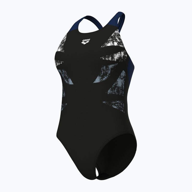 Strój pływacki jednoczęściowy damski arena Graphic V Back black/navy 4