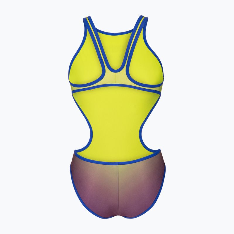 Strój pływacki jednoczęściowy damski arena One Shaded Print Tech One Back artic lime violetta multi/neon blue 2