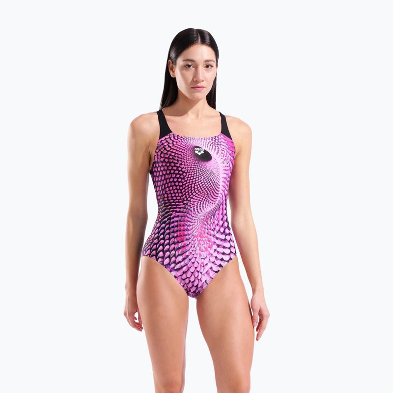 Strój pływacki jednoczęściowy damski arena Peacock Swim Pro Back multi pink/black