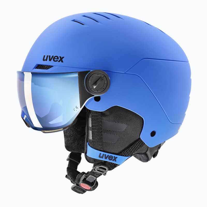 Kask narciarski dziecięcy UVEX Rocket Visor Jr blue matt/mirror blue/smoke 12