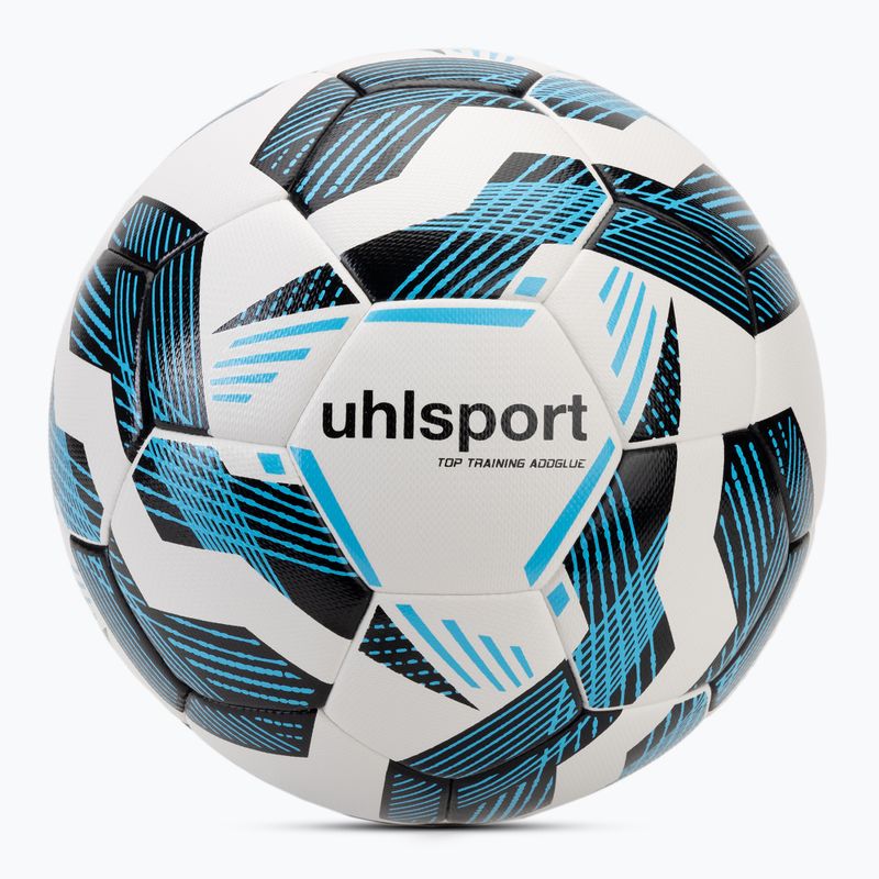 Piłka do piłki nożnej uhlsport Fairtrade Top Training Addglue white/black/fluo blue rozmiar 4