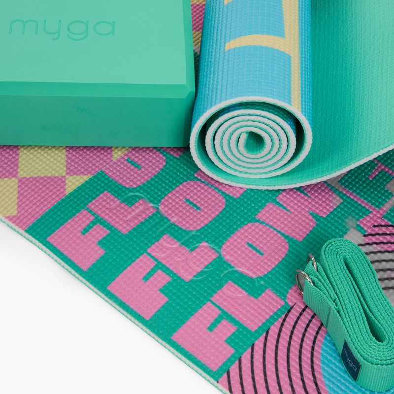 Zestaw do jogi Myga Spirit Yoga Set mata + klocek + pasek turkusowy 9
