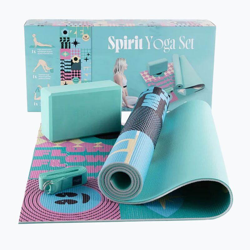 Zestaw do jogi Myga Spirit Yoga Set mata + klocek + pasek turkusowy 11