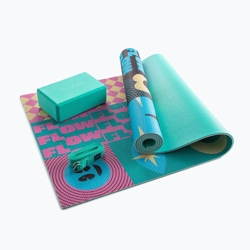 Zestaw do jogi Myga Spirit Yoga Set mata + klocek + pasek turkusowy 15