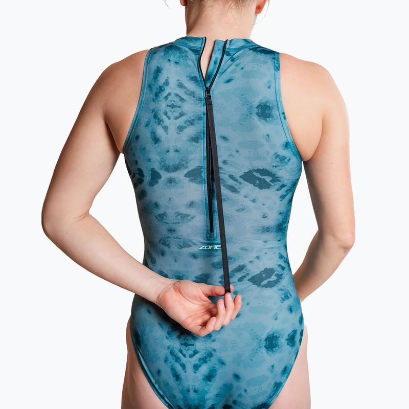 Strój pływacki jednoczęściowy damski ZONE3 High Neck Costume teal tie dye 9