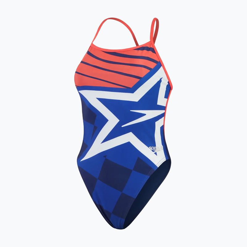 Strój pływacki jednoczęściowy damski Speedo Placement Digital Vback cerulean blue/true cobalt/watermelon/white 2