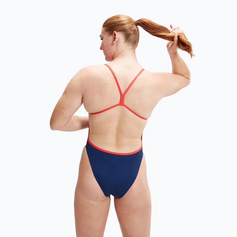 Strój pływacki jednoczęściowy damski Speedo Placement Digital Vback cerulean blue/true cobalt/watermelon/white 7