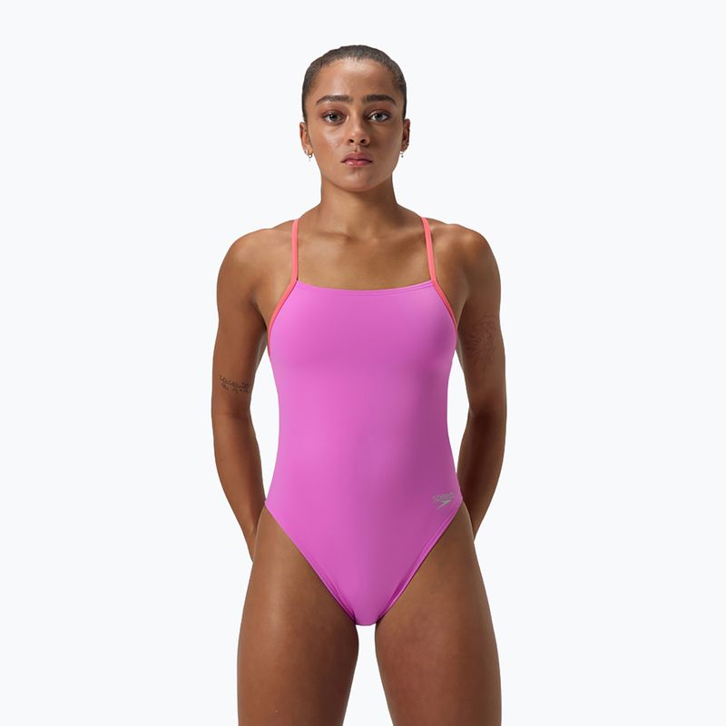 Strój pływacki jednoczęściowy damski Speedo Solid Lattice Tie-Back neon violet 5