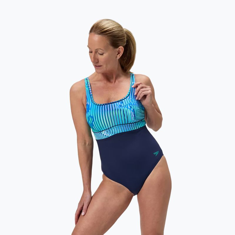 Strój pływacki jednoczęściowy damski Speedo Shaping Contour Eclipse Printed turquoise gem