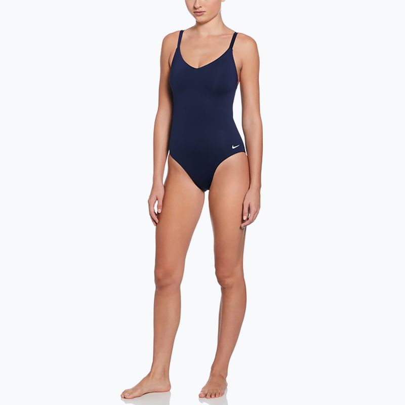 Strój pływacki jednoczęściowy damski Nike Essential V-Neck midnight navy 2