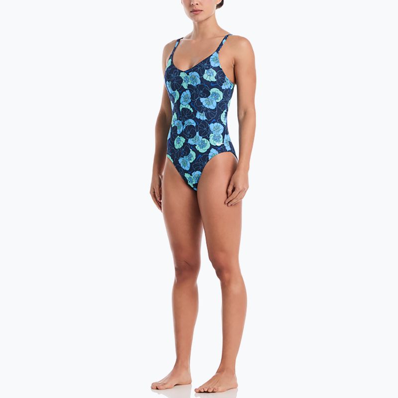 Strój pływacki jednoczęściowy damski Nike Poppy Print V-Neck midnight navy 2