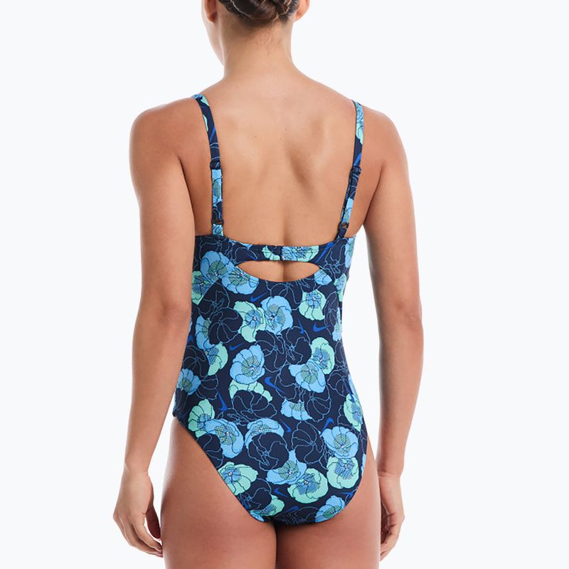 Strój pływacki jednoczęściowy damski Nike Poppy Print V-Neck midnight navy 3