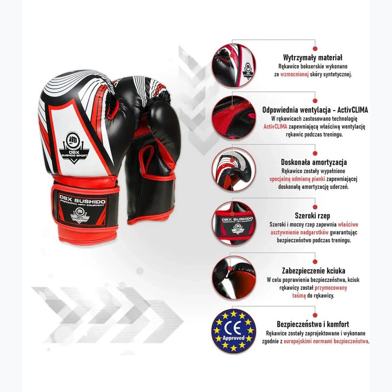 Rękawice bokserskie dziecięce DBX BUSHIDO ARB-407v2 czarno-czerwone 8