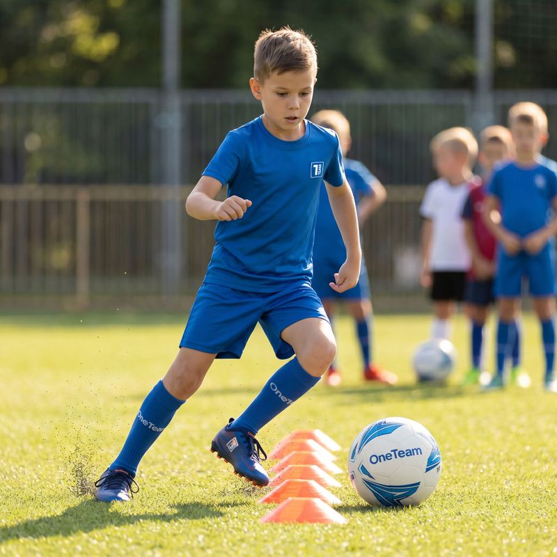Komplet piłkarski dziecięcy OneTeam Precision Set koszulka i spodenki niebieski 14