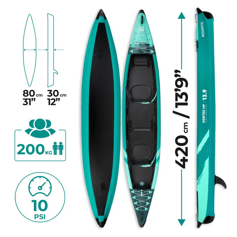 Kajak pompowany wysokociśnieniowy 2-osobowy AQUASTIC Cortez 13'9" 420 cm zielony 23