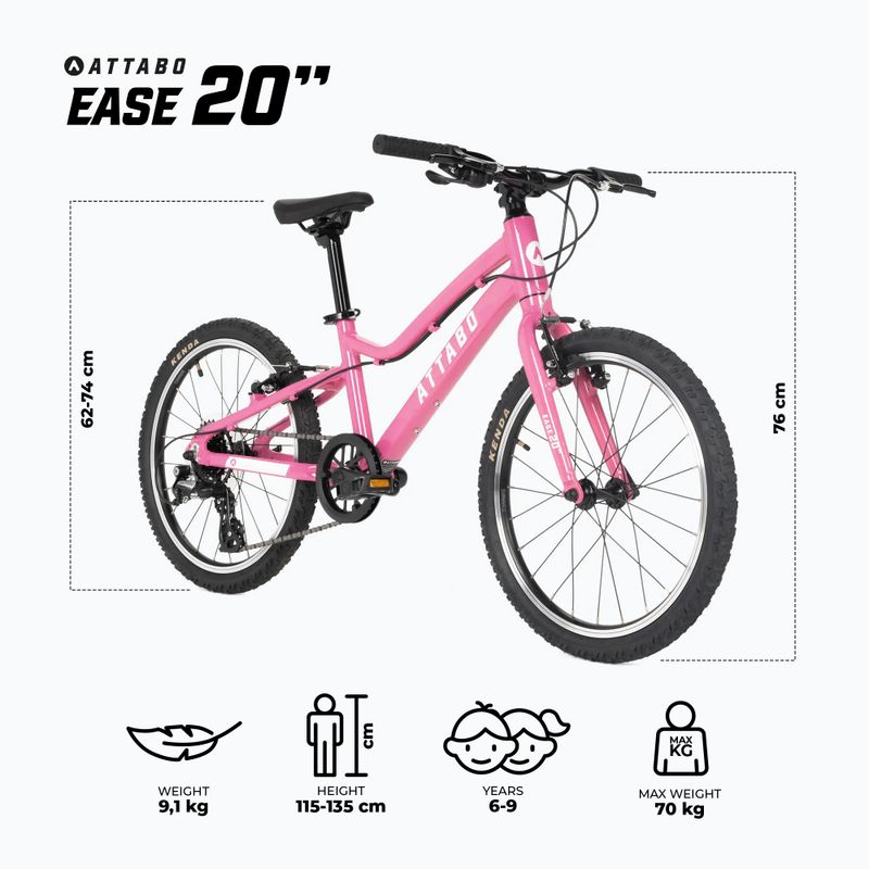 Rower dziecięcy ATTABO EASE 20" 9,1 kg różowy 2