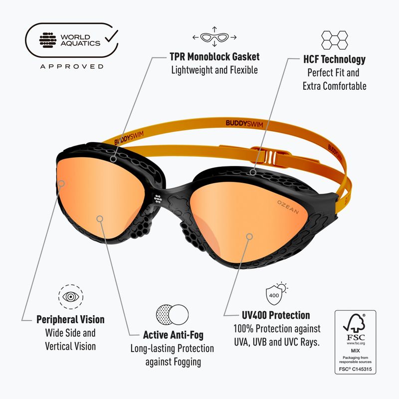 Okulary do pływania BuddySwim Ozean black/orange/ orange 7