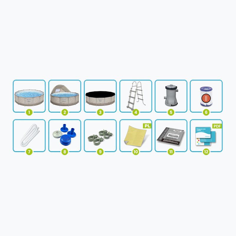 Basen stelażowy Bestway Steel Pro Max Pool Set 396 x 107 cm beżowy 11