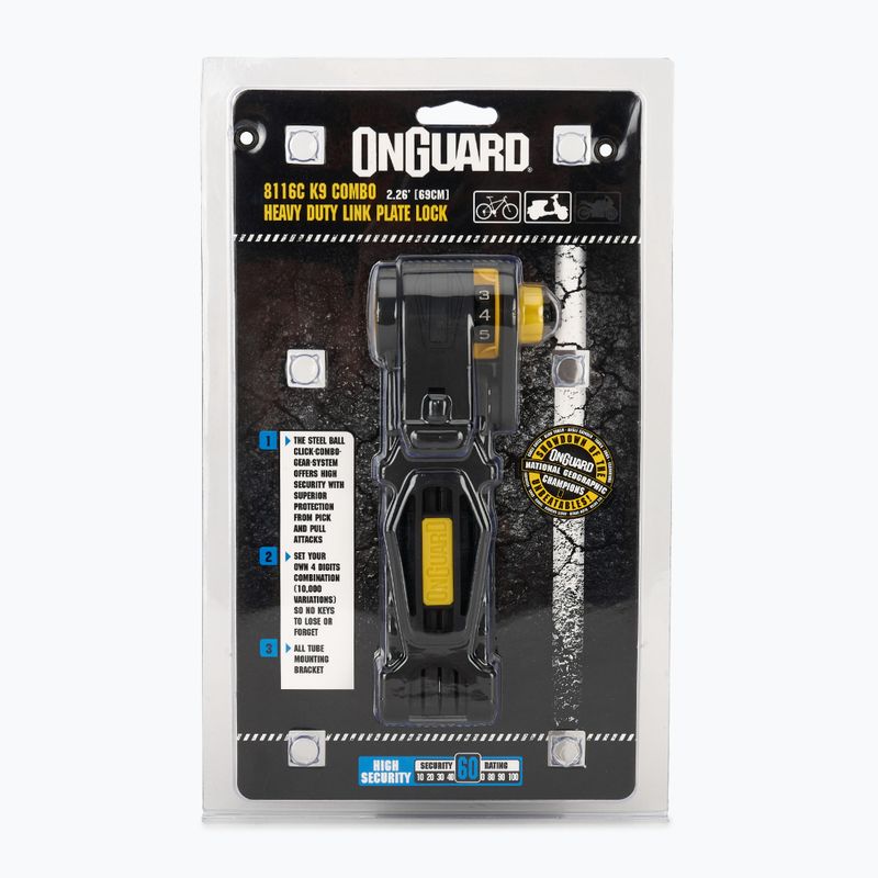 Zapięcie rowerowe OnGuard Link Plate Lock K9 Combo 8116C