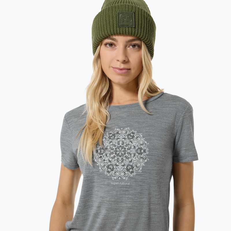 Koszulka damska super.natural Ornament Tee cashmere grey melange/leaf melange/white stone 3