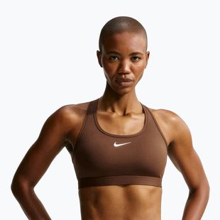 Biustonosz treningowy damski Nike Swoosh Medium Support cacao wow/white