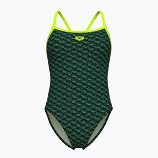 Strój pływacki jednoczęściowy damski arena Monogram Challenge Back dark sage multi/artic lime