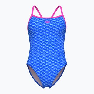 Strój pływacki jednoczęściowy damski arena Monogram Challenge Back blue river multi/shocking pink